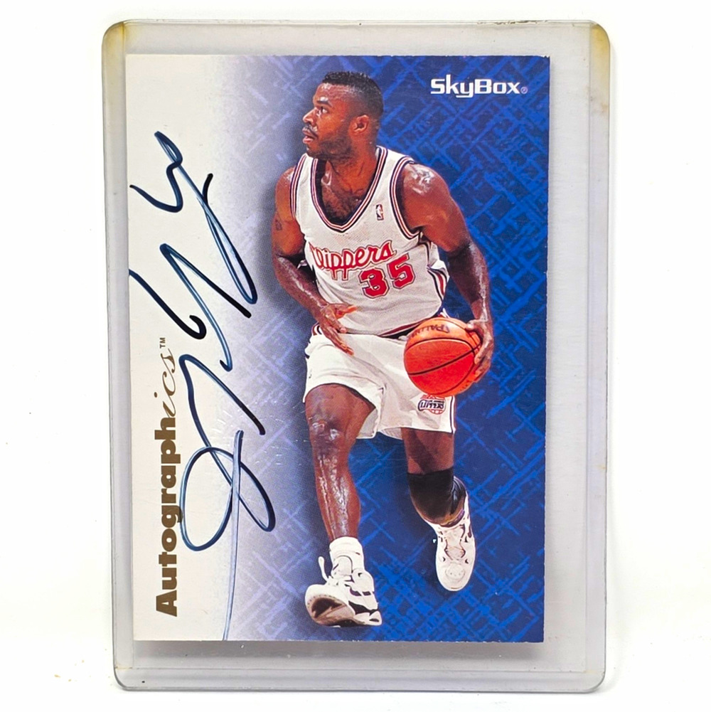 SkyBox 1996-97 Skybox Premium Autographics Loy Vaught Black Ink Auto Clippers